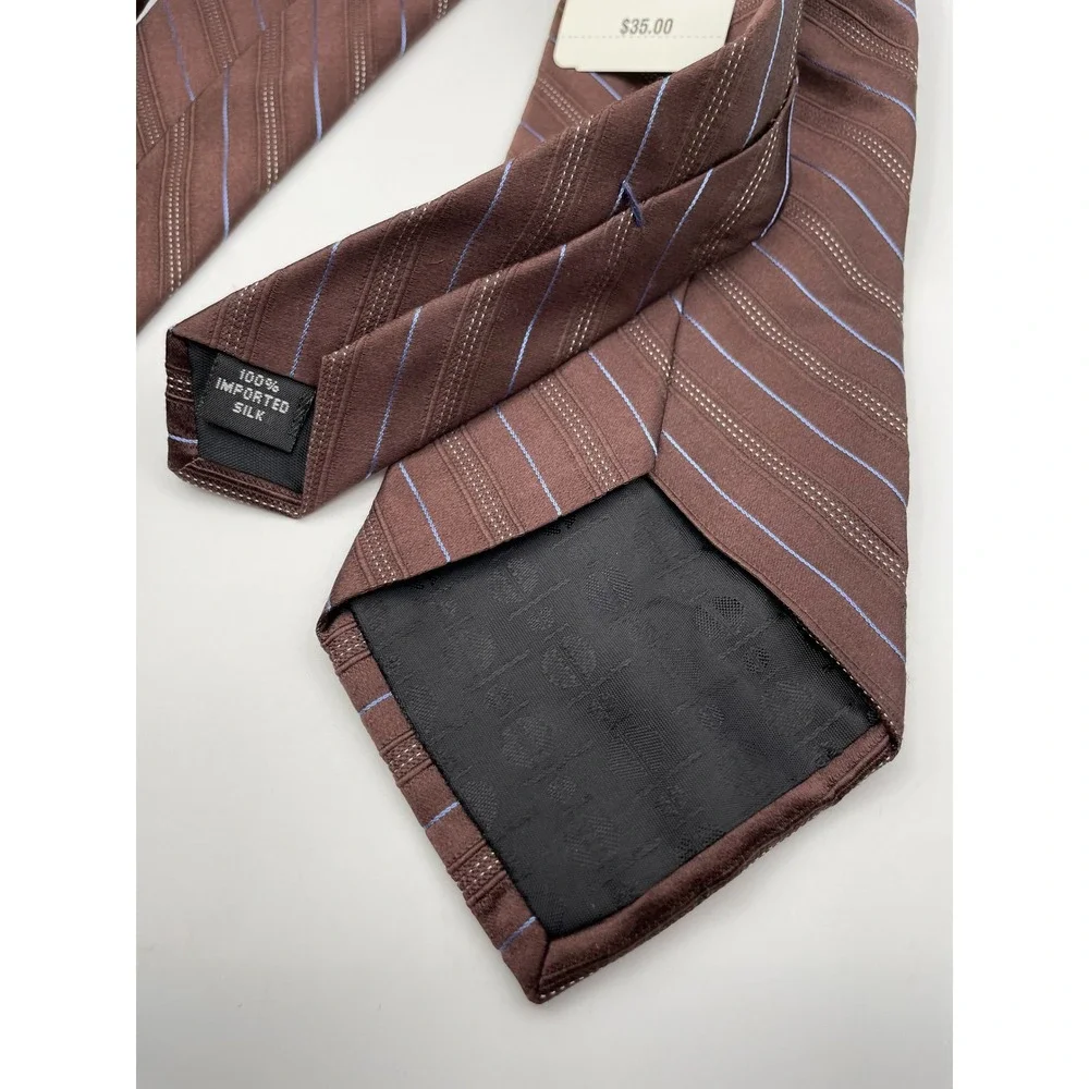 Perry Ellis Portfolio Mens Silk Tie Brown Blue Striped Necktie 458120 NEW